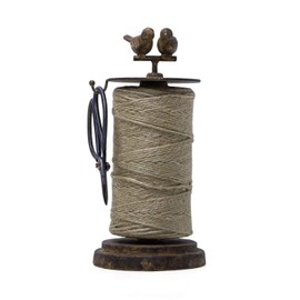 SOFFEE DESIGN Vintage Jute Twine Holder with Scissors for Garden Farmhouse Kitchen Counter Antique Twine Set Birds Rustic Black