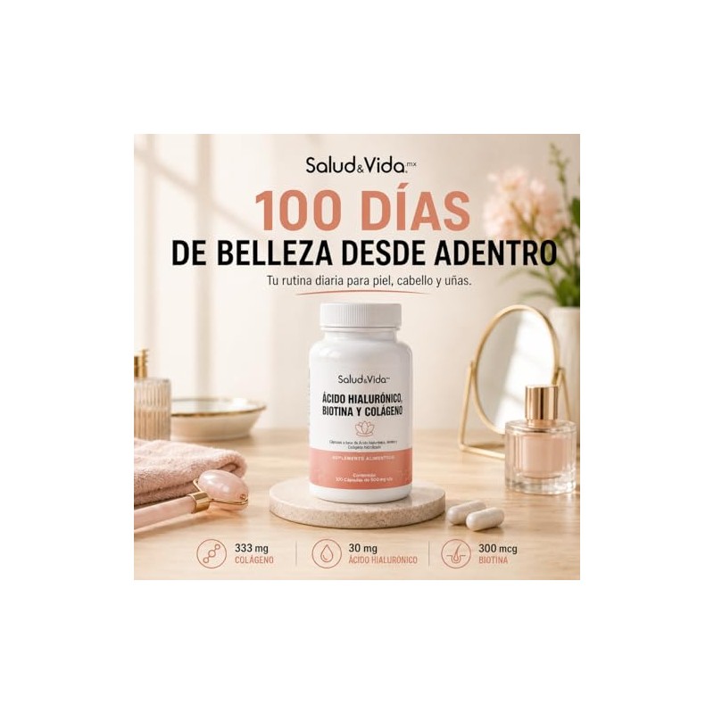 Colágeno Hidrolizado Ácido Hialurónico Biotina 100 Cápsulas 500 Vitaminas Mujer