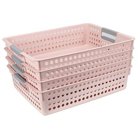 Turn in Trays Classroom, 4Pcs Paper Trays for Classroom, Book Baskets for Library, Drawers, Office, Home (Pink)