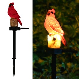 Cardinal Garden Decor Red Bird Figurine Memorial Solar Light Outdoor Stake Patio Yard Art Lawn Ornaments Porch Cute Christmas Decorations Outside Mom Grandma Women | Juliahestia