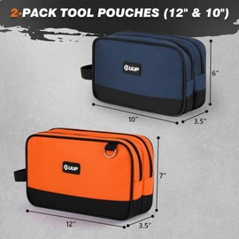 12 10" Small Tool Bag 2 Pack, Zipper Tool Pouch 2 Compartments, Utility ToolBag with Carrying Handle, Toolbox Organization, Screwdriver Storage Tool Box, Mechanic Men Dad Gifts, Orange/Green