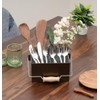 Galvanized Metal Caddy 4 Compartments With Wooden Handle, Flatware Organizer,