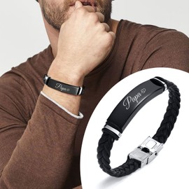 XUANPAI Dad Bracelet Leather Bracelet Father's Day Gift, Engraved Papa, Black Leather Bracelets for Men, Gift for Dad Father, Leather