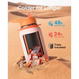 Coolflask Insulated Water Bottle with Straw, 40 oz Metal Water Flask with Straw & Spout Lids, Stainless Steel Double Wall Vacuum, Keep Cold 48h Hot 24h, Leak Proof & Non-BPA, Sunny Orange