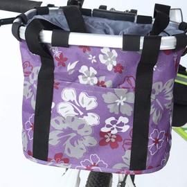 Bike Basket, Small Pets Cat Dog Folding Carrier, Removable Bicycle Handlebar Front Basket, Quick Release and Easy to Install, Detachable Cycling Bag (Purple)