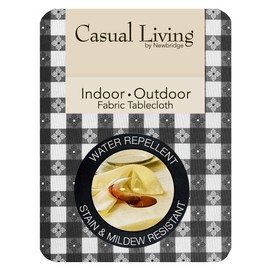 Newbridge American Tavern Check Indoor/Outdoor Print Fabric Tablecloth - Bistro Checkered Restaurant Quality, Water Repellent, Stain Resistant Tablecloth, 70 Inch Round, Black