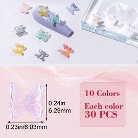 BEIQIYA 300pcs 3D Butterfly Nail Art Charms, Bling Butterfly Nails Decor Manicure Accessories, Sparkly Resin Craft Gems for Phone Cases Mirrors Cards Wall Decorations DIY Crafts- 10 Colors
