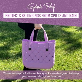 Ladies Rubber Beach Bag Open Top Design Waterproof Washable Travel Friendly Tote Bag For Pool Gym Outdoor (Purple)