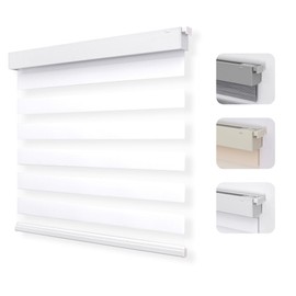 Joydeco No Drill Zebra Blinds for Windows, Cordless Dual-Layer Privacy Zebra Shades for Indoor Windows, Easy to Install, Light Filtering Sheer Blinds for Home (Off-White,22 "W x 75 "H)