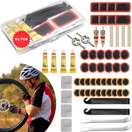 KHOSHEA 61 PCS Bike Tire Repair Kit - Inner Tube Patch Kit - Bike Flat Tire Repair Kit |Complete Bicycle Tire Repair Kit for BMX, MTB, Ebike, Scooter| - Fix Bicycle Puncture in Minutes