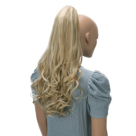 CAISHA 24" Long Hair Clip On Ponytail Extension Heat-Resistant Synthetic Hairpiece Slightly Wavy Blond Mix H501