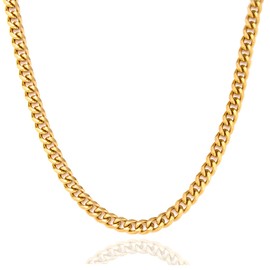 5mm Gold Cuban Link Chain Necklace for Men,Stainless Steel Chains for Mens Womens Jewelry Gifts,18/20/24 Inches 24.0 Inches 5mm-Gold