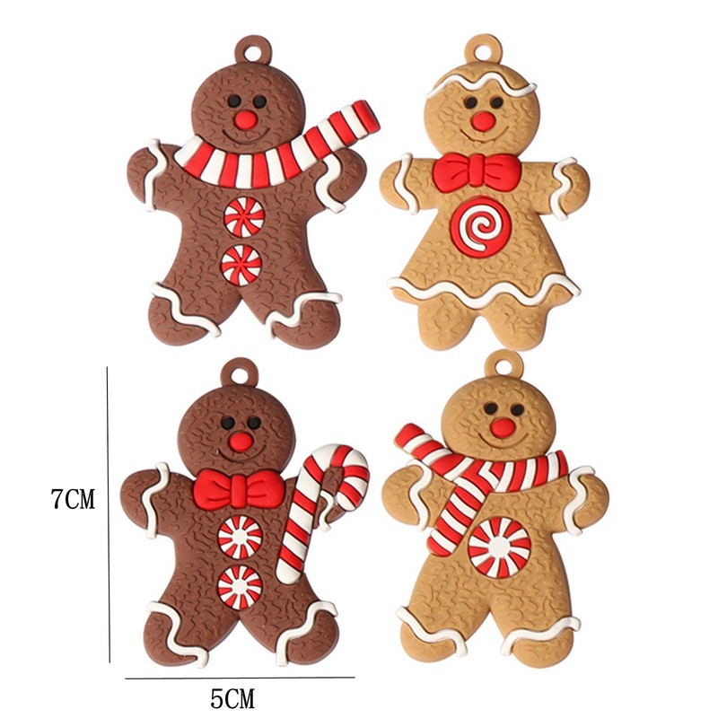 Gingerbread Christmas Tree Decorations, 12 Pieces Traditional Ginger Man Clay