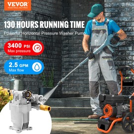 VEVOR Pressure Washer Pump, 3/4" Shaft Horizontal, 2500-3400PSI, 2.5 GPM, Replacement Power Washer Pumps, Parts Washer Pump, Compatible with Honda, Simpson, RYOBI, Briggs & Stratton, Subaru, Craftsman