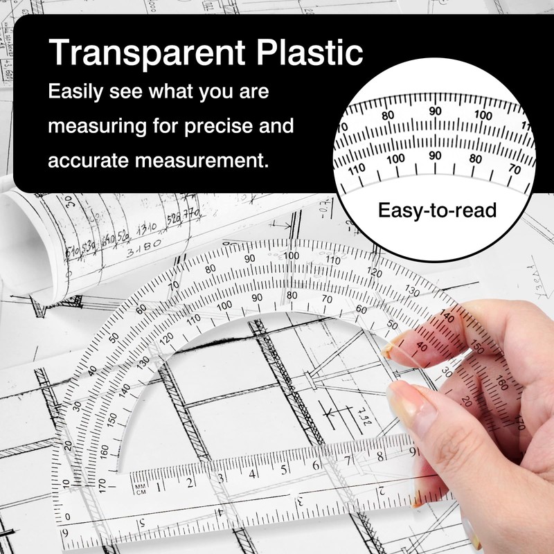 Clear Plastic Protractor Set – 4-Pack 180° Math Geometry Protractors