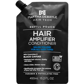 MARTHA DEBAYLE Acondicionador REFILL POUCH HAIR AMPLIFIER. Máximo volumen, luminosidad y flexibilidad. Con ceramidas y caviar negro. Sin parabenos y ftalatos. 450 ml.