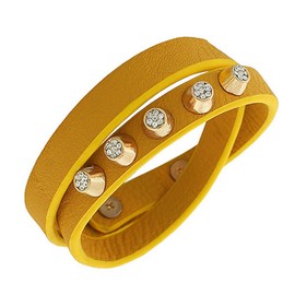 My Daily Styles Faux Leather Gold-Tone White CZ Double Row Wristband Adjustable Womens Bracelet