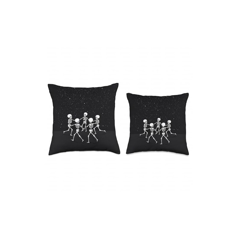 Skeletons Dancing Night Sky Cool Goth Aesthetic Throw Pillow