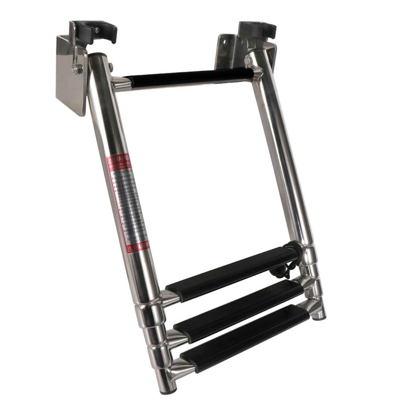 Marine 316 Stainless Steel Telescoping Folding Transom Ladder, 4 Steps