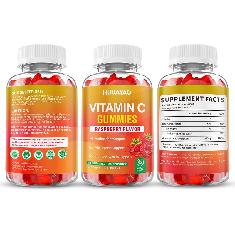 HUUAYAO Vitamin C Gummies for Adults, Chewable Vitamin C Gummies