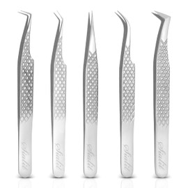 SIALIT Lash Tweezers for Classic & Volume Lashes, Pack of 5, Silver