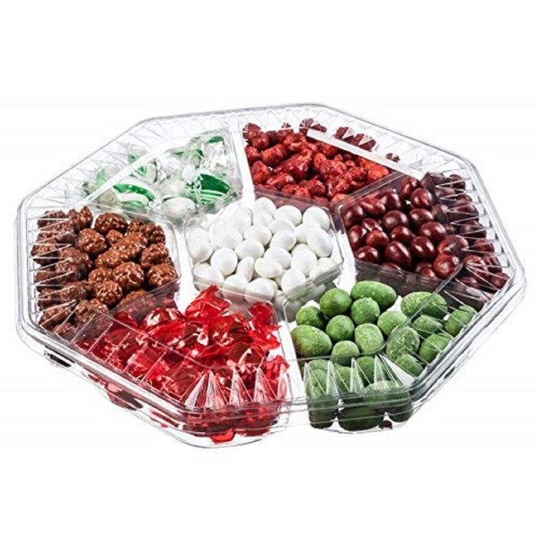 Christmas Holiday Nuts And Candy Gift Basket (Red & Green) | 7 Section Assortment | Artfully Arranged | Gourmet Corporate Gift Tray | Delicious & Presentable | By Farm Fresh Nuts