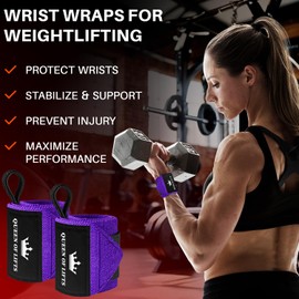 TECEUM Weightlifting Wrist Wraps with Thumb Loop – Purple – Queen of Lifts – 18 inch – Heavy-Duty Workout Wrist Support & Protection – Ideal for Powerlifting, Strength Training, Bodybuilding