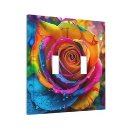 Wpshijia Light Switch Cover Plate Rainbow Rose Flowers Colorful Floral 2 Gang Switch Plate Covers Decorative Double Toggle Wall Plates Electrical Faceplate for Bathroom Bedroom Decor