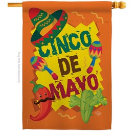 Ornament Collection Cinco de Mayo House Flag Summer Party Cactus Pinata Sombrero Mexican Fiesta Outdoor Small Decorative Gift Yard Banner Double-Sided Made in USA 28 X 40