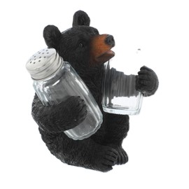 The Bridge Collection Black Bear Salt And Pepper Shaker Set Holder - Cute Cabin Kitchen Decor Accent - Forest Tabletop Accent With Shakers Included