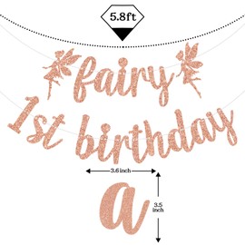 Fairy 1st Birthday Banner, Fairy First Birthday Decorations, Girls 1st Birthday Banner, Floral Fairy Baby Shower Birthday Party Decorations, Rose Gold Glitter