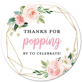 40 Thanks for Popping by! Popcorn Favor Stickers (Pink Floral)