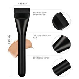 Brocha de base plana, brocha de maquillaje coreana, espátula facial para base líquida, cepillo de maquillaje facial prémium para mezclar crema (negro)