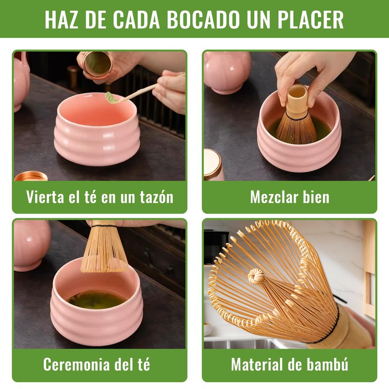 CHEHILL Juego de 5 Batidor de Matcha y Tazón, Kit