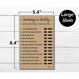 50 Mommy or Daddy? Who Said It Game Sheets Kraft Rustic (50-sheets) Fun Baby Shower Game Activity