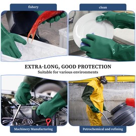 Haiou Long Rubber Gloves, 25" Elbow Length, Heavy Duty, Chemical Resistant, Large, Green (2 Pairs)