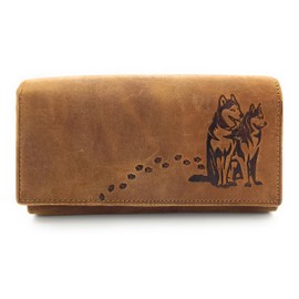 Lemasi Huskies Husky Dogs Genuine Leather Wallet with RFID NFC Protection, Husky cognac long, Casual