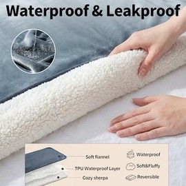 Sunheir Waterproof Dog Blankets for Small Dogs, Reversible Sherpa Fleece Thick Puppy Blanket, Leakproof Spill-Proof Pet Blanket for Cat, Bed, Couch, Furniture Protector, Travel, Camping, 25"X35", Grey