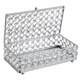 TOLIDA Crystal Jewelry Treasure Box, Trinket Organizer with Mirrored Bottom, Gift Display Box for Necklace, Rings, Earrings, Wedding Birthday Party Centerpiece Decor (Rectangle, Silver, Big)