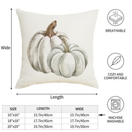 SHAPTOY Fall Autumn White Pumpkin Throw Pillow Covers 16x16 Inch Set of 2 Thanksgiving Teal Grey Pumpkins Outdoor Decorative Pillows Cover Harvest Linen Pillowcase for Bed Couch Sofa Decor