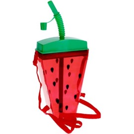 Doche Watermelon and Lemon Fruit Slice Shaped Plastic Water Bottle Canteen with Adjustable Strap and Straw