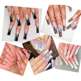 JZK 240x Clear C Curve Half Cover Square Nail Tips Extra Long For Acrylic Extensions, Square False Finger Nail Tips For Gel And Acrylic Nails, False Nail Extension Tips