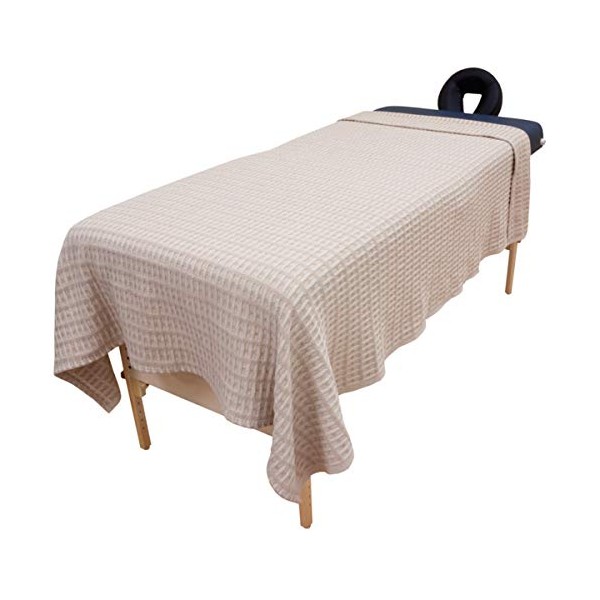 Harmony Cotton Spa and Massage Table Blankets by Body Linen. 100% Cotton, 66 by 90 Inches. Soft, Warm and Stylish. Machine Washable. Two Tone Knit Pattern, Tan and Natural.