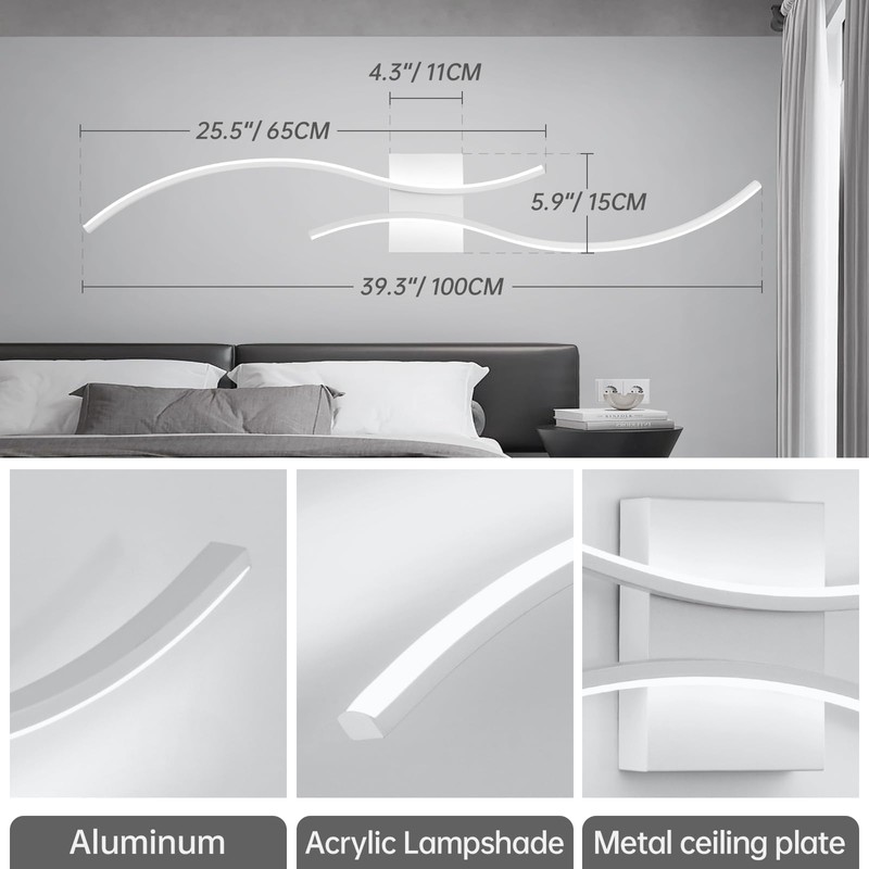 CANEOE Modern Wall Sconce, White Long Strip Led Wall Light