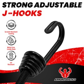 ARMORLOGISTICS Black Bungee Cords with Hooks, Bungee Cords Heavy Duty Outdoor 20 pcs, 36" Double-J Hooks Bungee Cord Elastic Straps with Storage Bag for Camping, Tent, Securing, and DIY