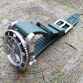 Max FKM Rubber Quick Release Watch Strap – 20mm, 22mm, 24mm – Red, Navy Blue, Orange, Brown, Black, Green (22mm, Green)