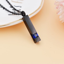 Crystal Bar Memorial Urn Necklace Ashes Holder Keepsake Cremation Jewelry Pendant Stainless Steel Funeral Jewelry (Dark Blue)