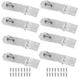 SINJEUN 8 Pack 4 Inch Door Hasp Latch Lock, 2mm Thick 201 Stainless Steel Door Locks Hasp Latch Safety Packlock Clasp with 48 Mounting Screws for Door Window Cabinet Shed Cage, Silver