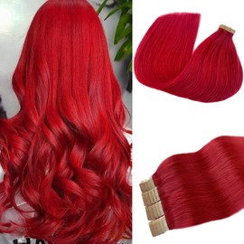 Red Tape In Extensions Skin Weft Tape Ins Colored Hair Extensions 60g 20pcs Silky Straight 100% Real Human Hair Extension For Women 22“