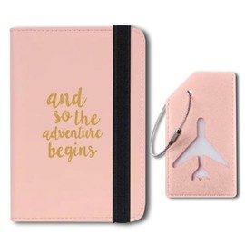 PrimeVarieties Passport Holder With Two Luggage Tag Travel Essentials Passport Cover Travel Wallet RFID Blocking Leather Case International Travel Must Haves Travel Accessories Women Men (Pink)